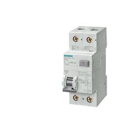 5SU1353-1KL16 SIEMENS Interruptores FI/LS, 4,5 kA, 1 P+N, Tipo AC, 30 mA, Curva C, Entrada: 16 A, Un AC: 230..