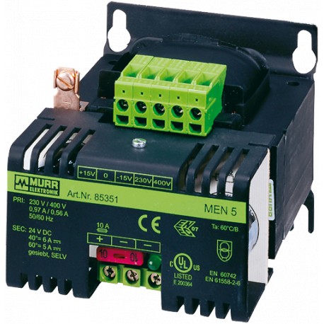 85360 MURRELEKTRONIK MEN power supply 1/2-phase, smoothed IN: 115/230+/-10VAC OUT: :24V/1ADC