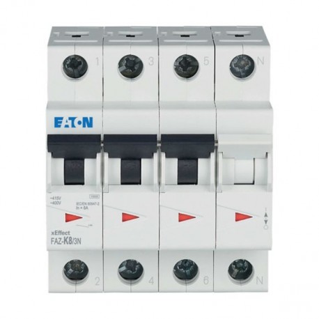 FAZ-K8/3N 279010 EATON ELECTRIC Miniature circuit breaker (MCB), 8 A, 3p+N, characteristic: K
