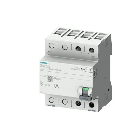 5SV3322-6KK60 SIEMENS interruptor diferencial, bipolar, tipo A, In: 25 A, 30 mA, 6 mA DC, Un AC: 230 V, movi..