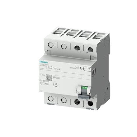 5SV3327-4KK60 SIEMENS interruptor diferencial, bipolar, tipo B, In: 80 A, 30 mA, 6 mA DC, Un AC: 230 V, inst..