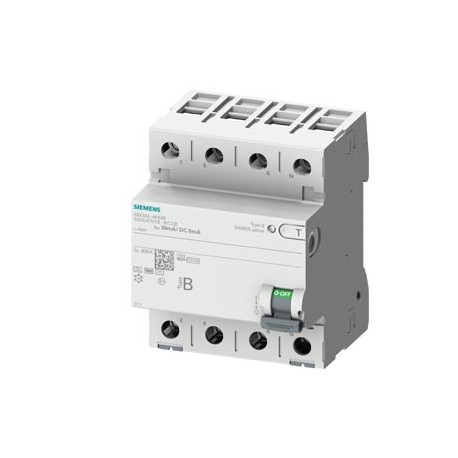 5SV3342-4KK60 SIEMENS interruptor diferencial, 4 polos, tipo B, In: 25 A, 30 mA, 6 mA DC, Un AC: 400 V, inst..