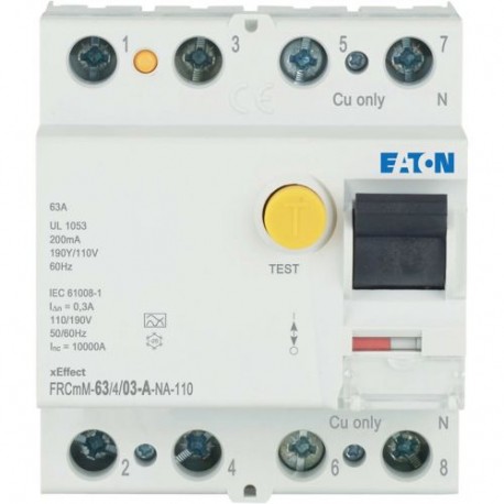 FRCMM-63/4/03-A-NA-110 167704 EATON ELECTRIC Residual current circuit breaker (RCCB), 63A, 4p, 300mA, type A