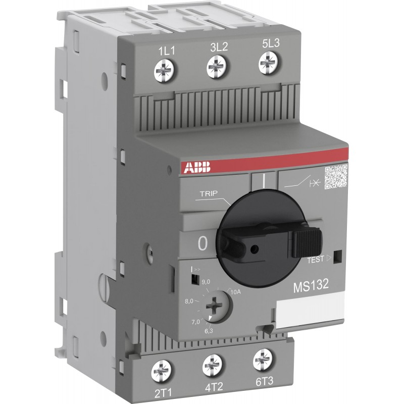 ABB MS132-6.3 Manual Motor Starter, 6.3 Rated Amps, 4.0-6.3 Amps Range