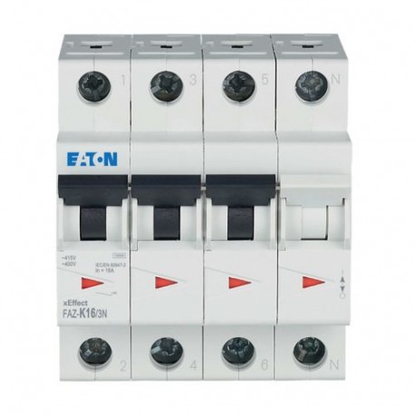 FAZ-K16/3N 279013 EATON ELECTRIC FAZ-K16/3N Disjoncteur modulaire, 16A, 3Np, courbe K, AC