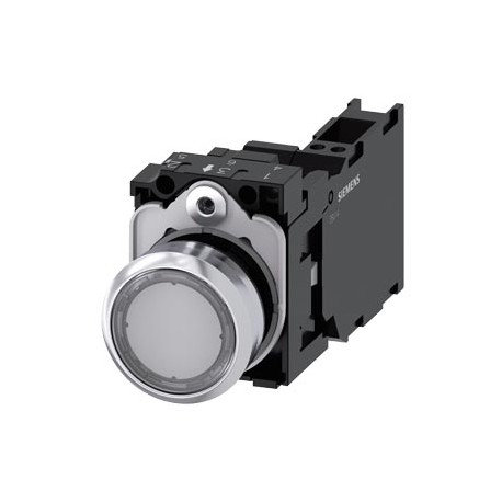 3SU1153-0AB70-3FA0 SIEMENS Illuminated pushbutton, 22 mm, round, metal, shiny, clear, pushbutton, flat, mome..