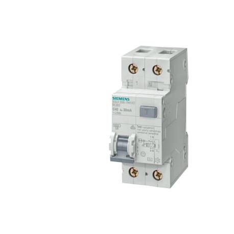 5SU1356-7KK25 SIEMENS Interruptores FI/LS, 6 kA, 1 P+N, Tipo A, 30 mA, Curva C, Entrada: 25 A, Un AC: 230 V