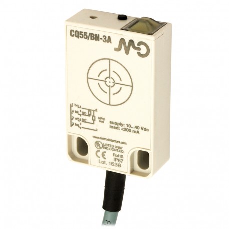 CQ55/BN-3A MICRO DETECTORS Sensor capacitivo cúbico de Plástico DC 25 mm NPN NA+NC cable 2m de 90°