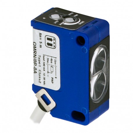 QMRS/0N-0A MICRO DETECTORS Fotoelektrischer Sensor Miniatur kubisch, BGS, Anpassung 200 mm, NPN, L/D-Kabel 2m
