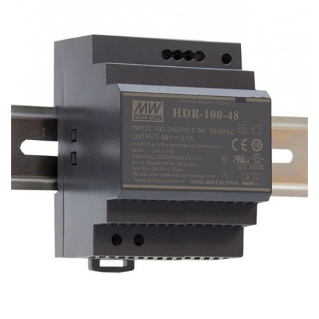 HDR-100-15N MEANWELL Alimentation AC-DC pour rail DIN, Entrée 85-264 VAC, Sortie 15VDC / 6,5 A, Non-LPS