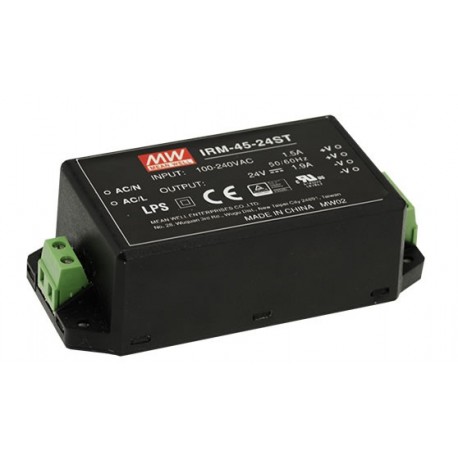 IRM-45-24ST MEANWELL AC-DC Single output Encapsulated power supply, Output 24VDC / 1.9A, Screw Terminal styl..