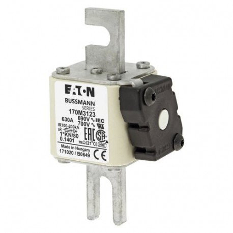 FUSE 630A 690V 1*KN/80 AR UC 170M3123 EATON ELECTRIC cartucho fusível ultra rápido, 630 A, AC 690 V, compact..