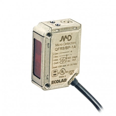 QFID/BN-1A MICRO DETECTORS Sensor fotoelétrico em Miniatura cúbico IP69K metálico AISI 316L Receptor 15m. in..