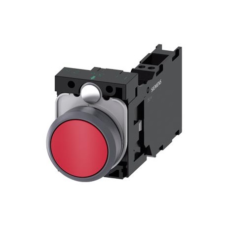 3SU1130-0AB20-3FA0 SIEMENS bouton, 22 mm, rond, Plastique avec collerette métal, rouge, bouton poussoir, pla..