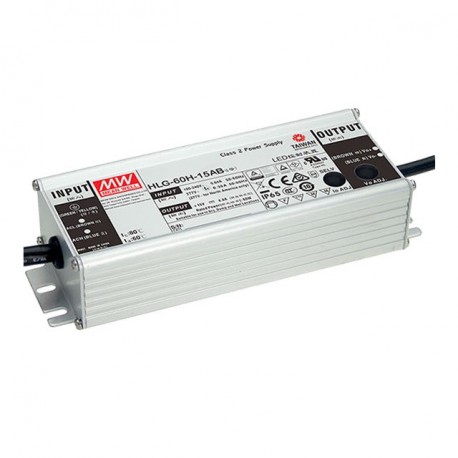 HLG-60H-15AB MEANWELL Driver LED, Entrada: 90-305VCA, Salida: 4A. 60W, Rango Tensión 9-15V, Potenciómetros. ..