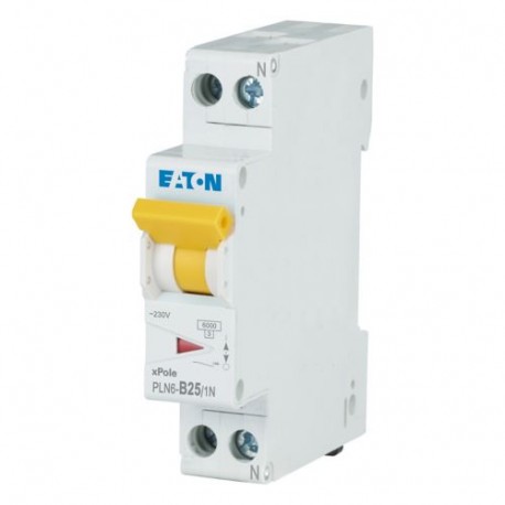 PLN6-B25/1N-DE 263274 EATON ELECTRIC Miniature circuit breaker (MCB), 25A, 1pole+N, type B characteristic